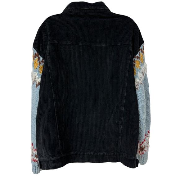 POL Trucker Jacket Black Corduroy Blue Knit Sweater Sleeves Women's Size Medium - Picture 9 of 10